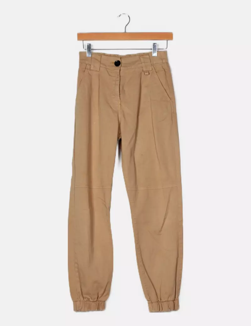 Bershka Pantalón beige jogger denim