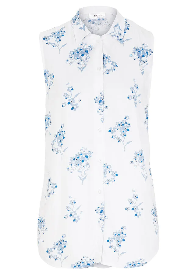 Blusa de viscosa sin mangas blanco/azur con flores