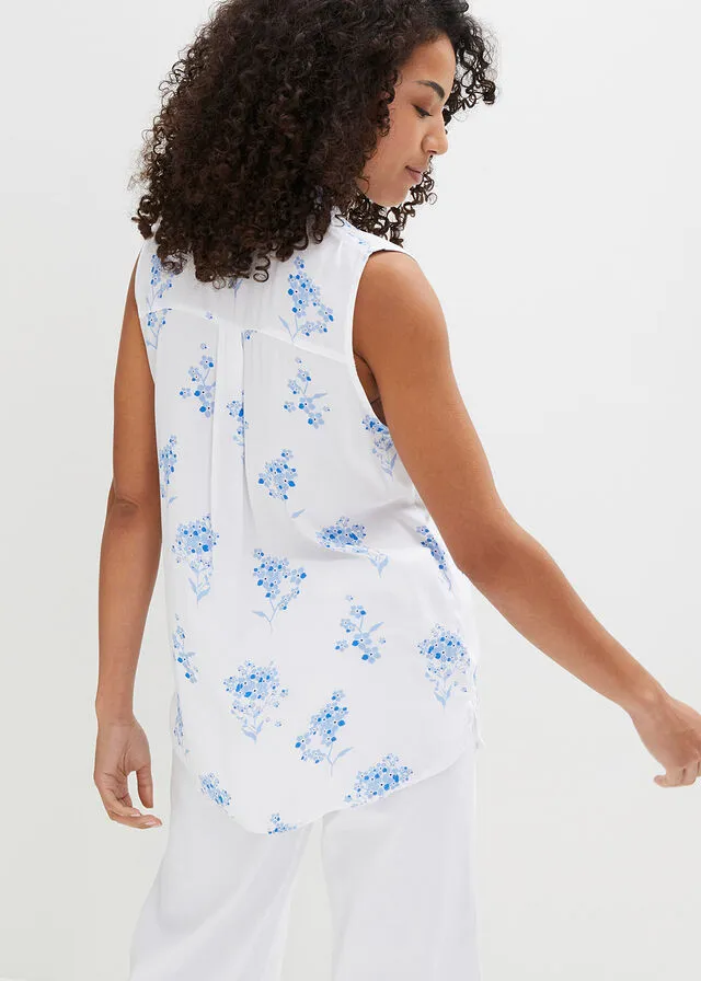 Blusa de viscosa sin mangas blanco/azur con flores