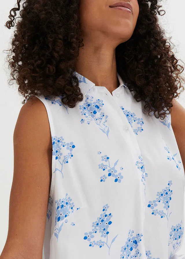 Blusa de viscosa sin mangas blanco/azur con flores