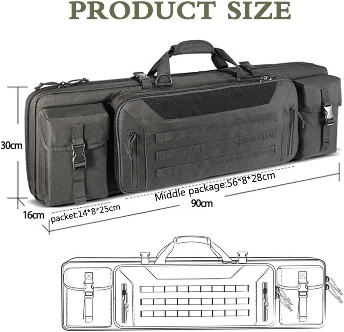 BomDog Funda para Rifle 36In Bolsa para Escopeta de Gran Capacidad  Funda Doble para Rifle de Airsoft/Nero