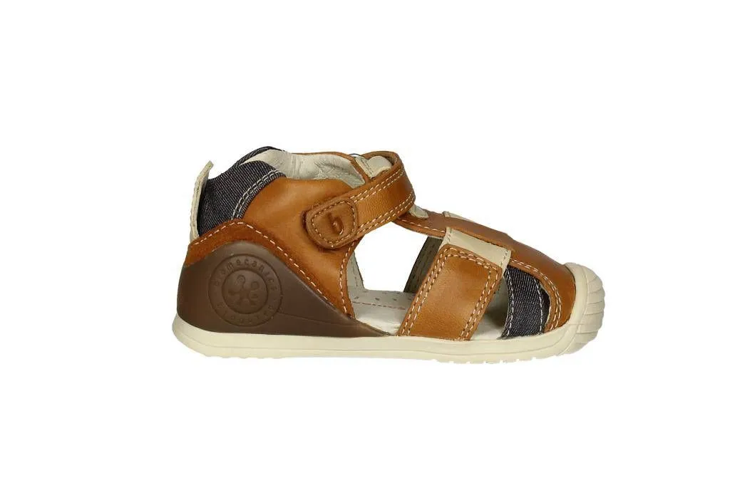 Bota Sandalia Piel Piel Cuero Velcro Tiras Beige/jeans