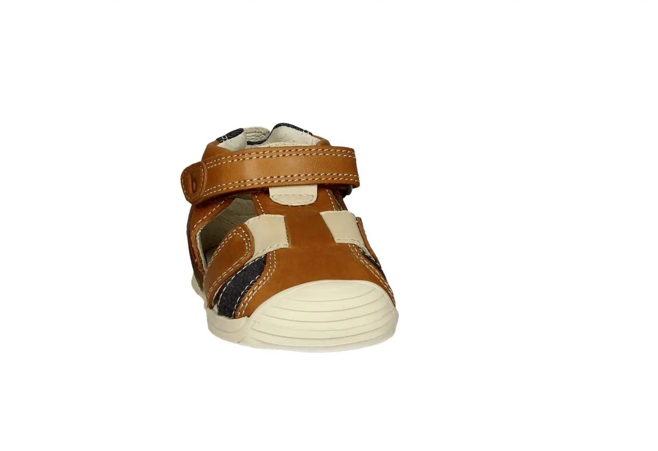 Bota Sandalia Piel Piel Cuero Velcro Tiras Beige/jeans