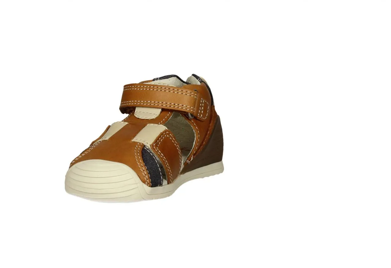 Bota Sandalia Piel Piel Cuero Velcro Tiras Beige/jeans