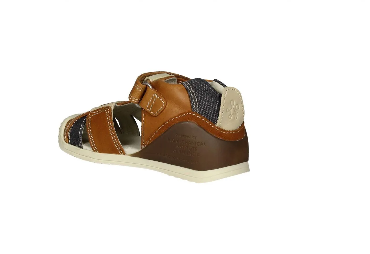 Bota Sandalia Piel Piel Cuero Velcro Tiras Beige/jeans