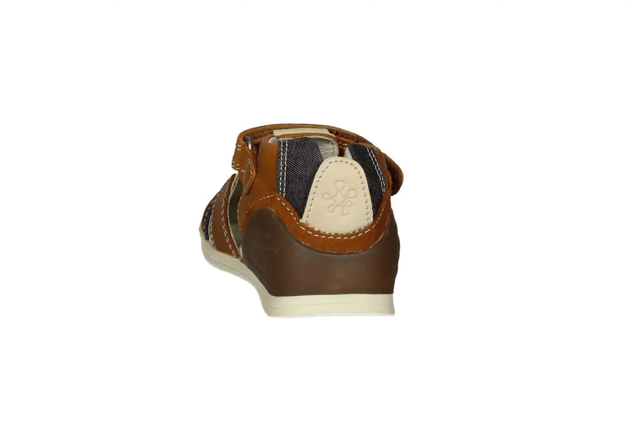 Bota Sandalia Piel Piel Cuero Velcro Tiras Beige/jeans