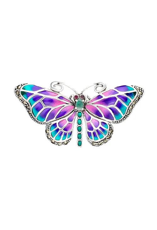 Broche de plata ley y esmaltes forma de mariposa