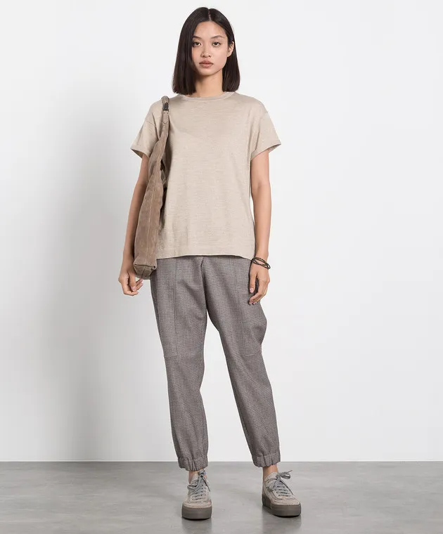 BRUNELLO CUCINELLI HOUNDSTOOTH JOGGERS IN WOOL WITH ECOBRASS