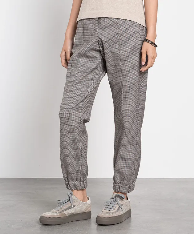 BRUNELLO CUCINELLI HOUNDSTOOTH JOGGERS IN WOOL WITH ECOBRASS
