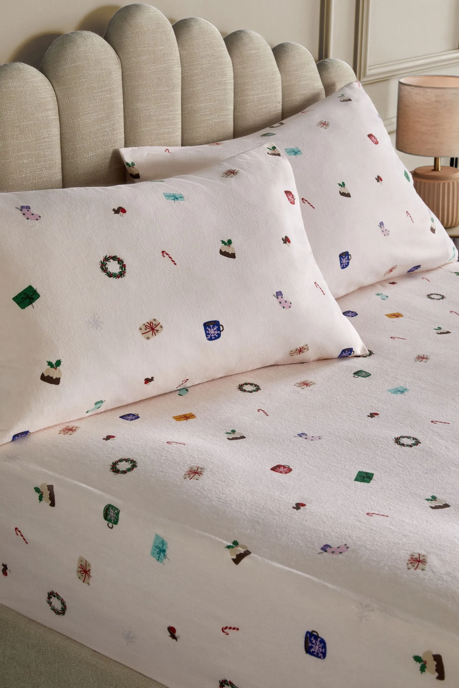 Brushed 100% Cotton Festive Fitted Sheet and Pillowcase Set