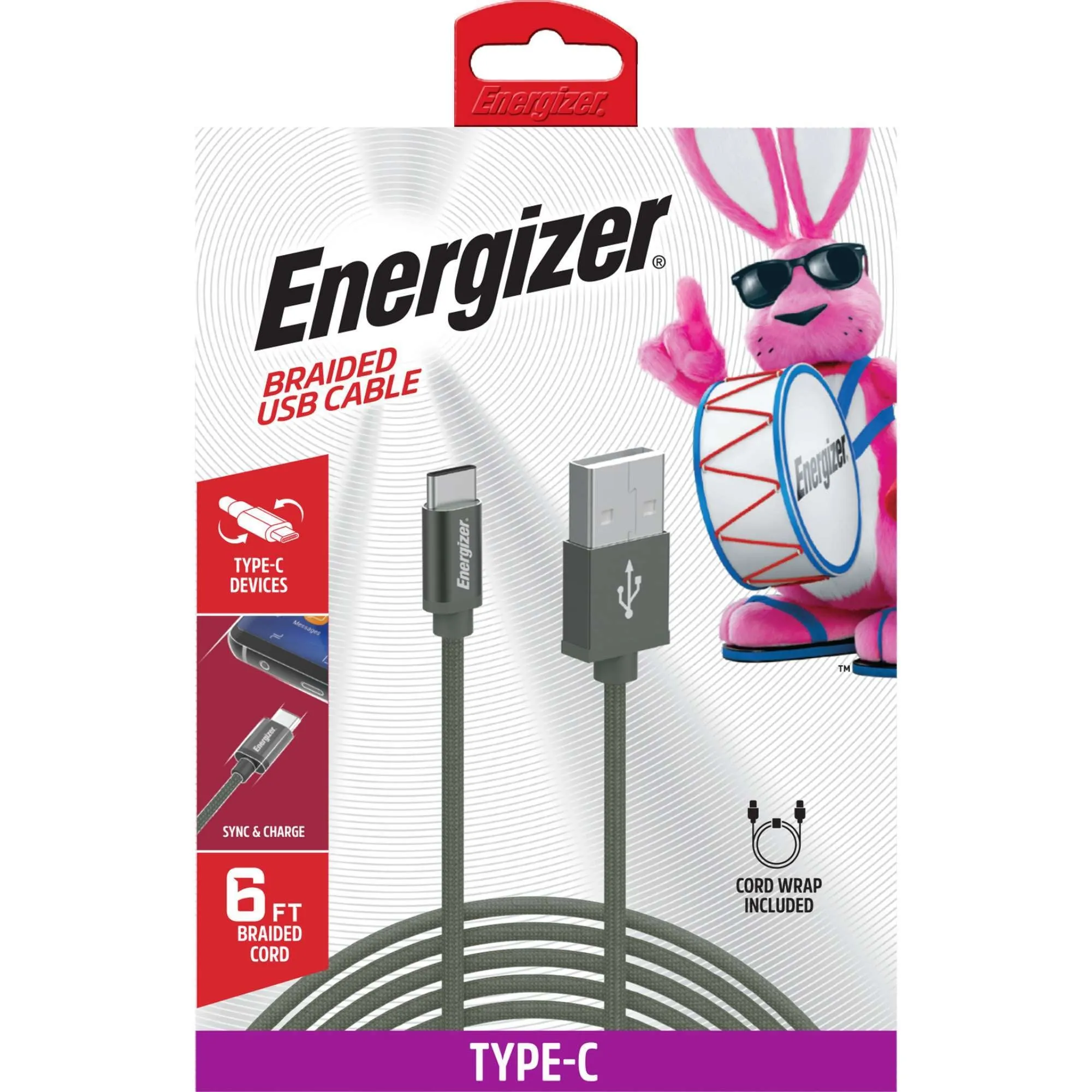Cable de Carga 6' Tipo C Trenzado Gris