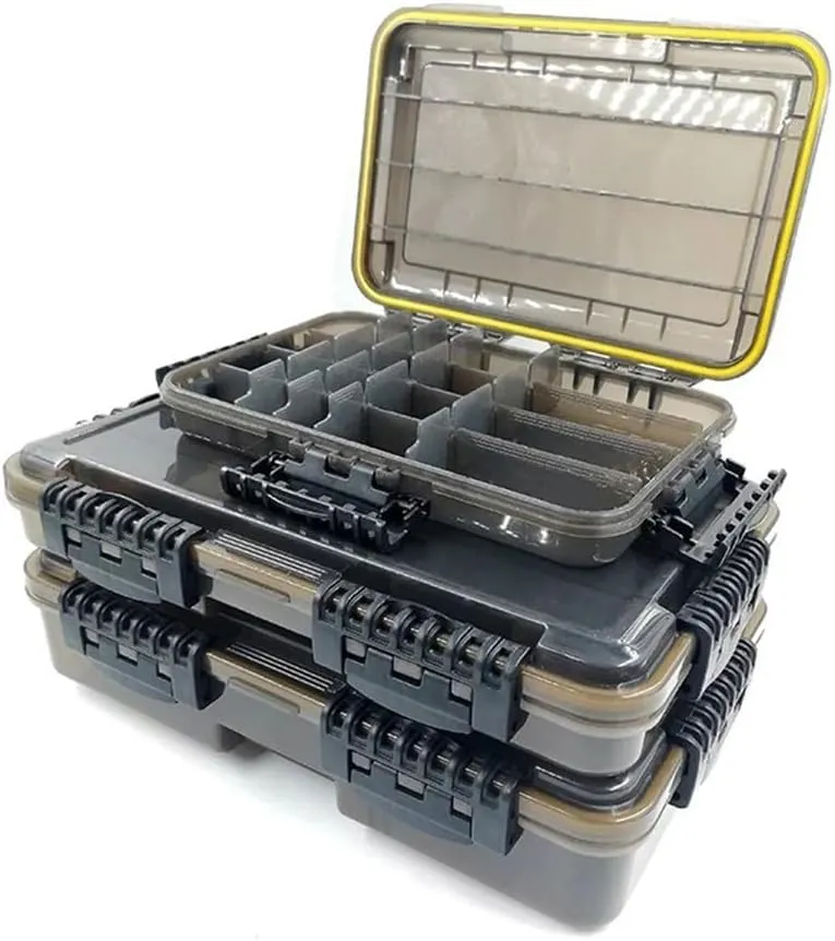 Caja de aparejos de pesca impermeable con múltiples compartimentos  ideal para organizar tus accesorios de pesca (tamaño mediano