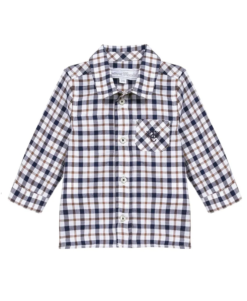Camisa Niño TARTINE ET CHOCOLAT Cuadros Marino Bolsillo