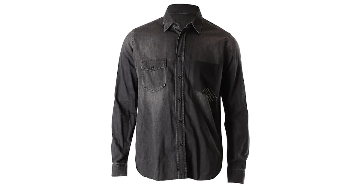 Camisa vaquera de algodón gris con botones en el dobladillo deshilachado de Saint Laurent 