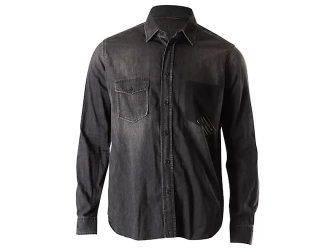 Camisa vaquera de algodón gris con botones en el dobladillo deshilachado de Saint Laurent 