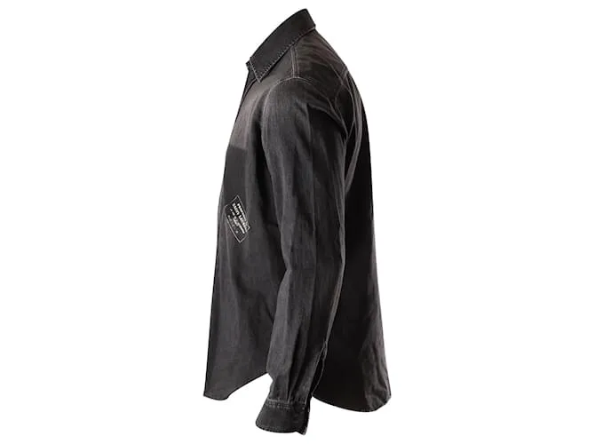 Camisa vaquera de algodón gris con botones en el dobladillo deshilachado de Saint Laurent 