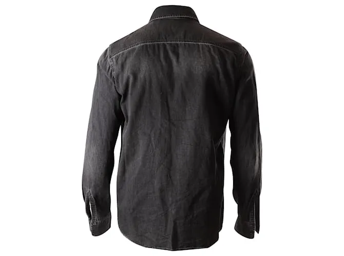Camisa vaquera de algodón gris con botones en el dobladillo deshilachado de Saint Laurent 