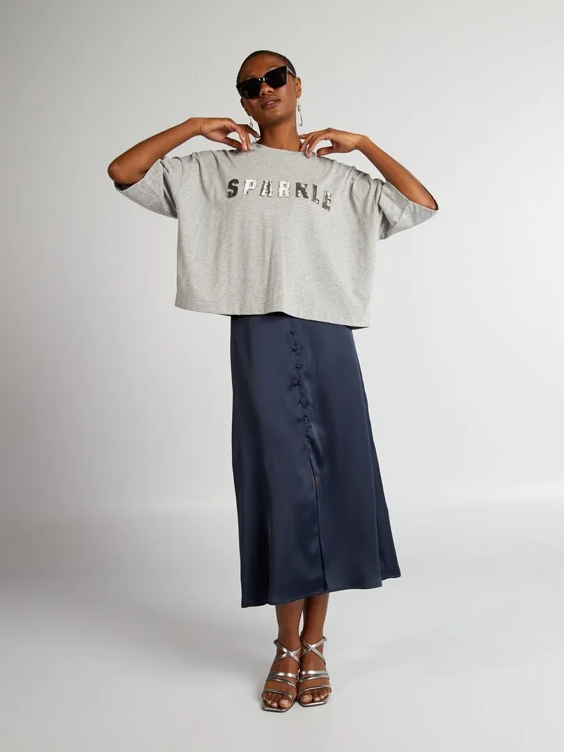 CAMISETA CON INSCRIPCIóN DE STRASS  GRIS
