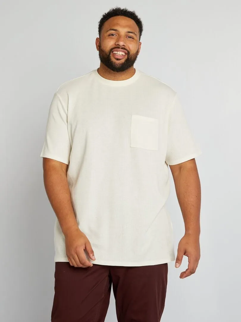 CAMISETA DE MANGA CORTA DE NIDO DE ABEJA  BLANCO