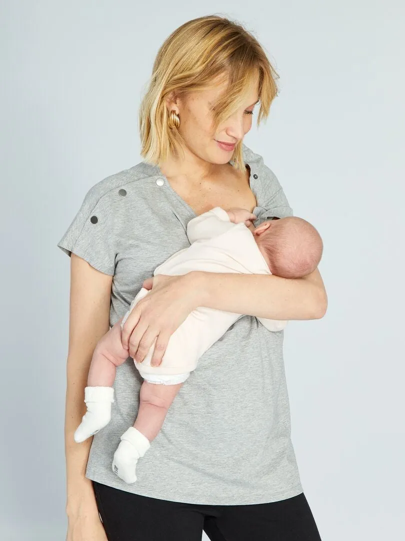 CAMISETA LACTANCIA CON CUELLO ABOTONADO  GRIS
