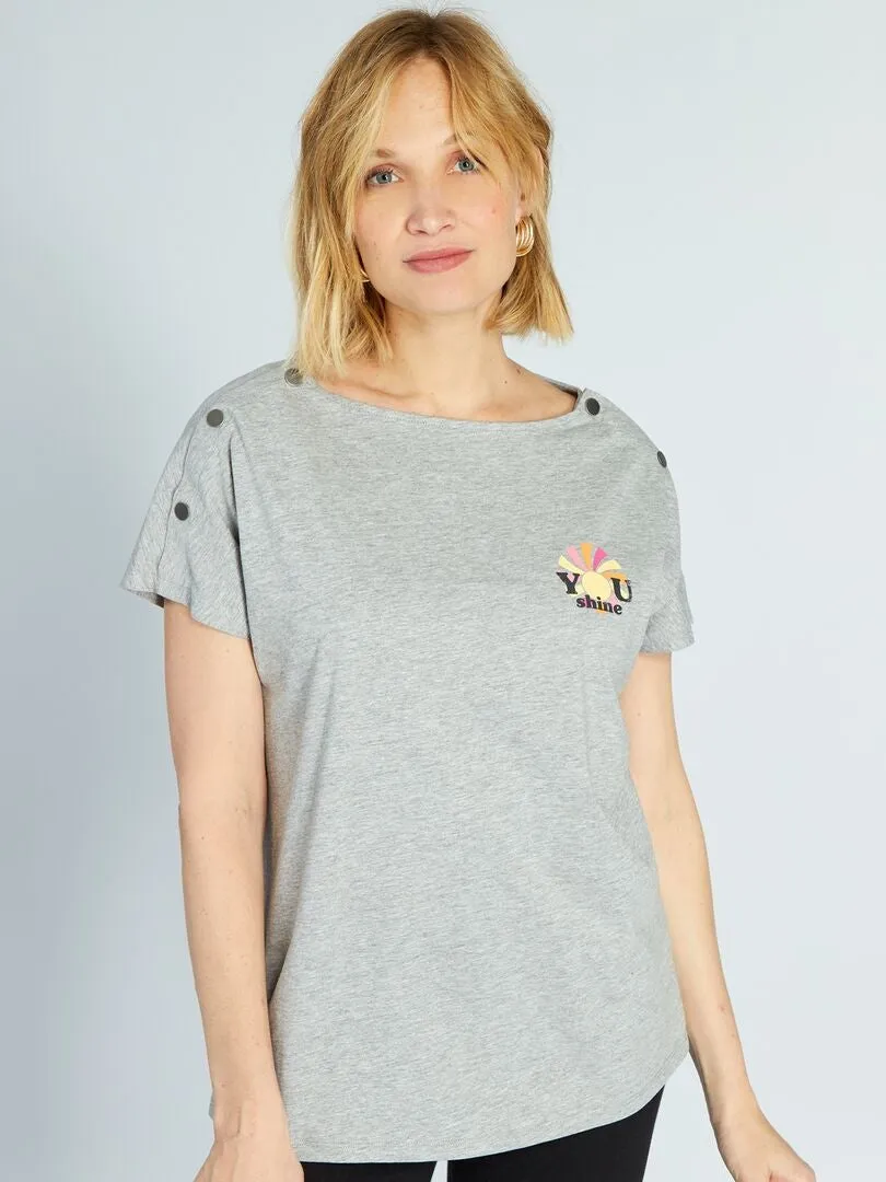 CAMISETA LACTANCIA CON CUELLO ABOTONADO  GRIS