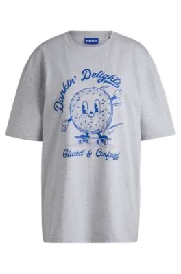 Camiseta oversize fit de punto de algodón con eslóganes estampados