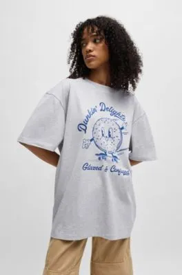 Camiseta oversize fit de punto de algodón con eslóganes estampados