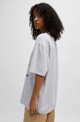 Camiseta oversize fit de punto de algodón con eslóganes estampados