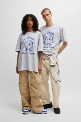 Camiseta oversize fit de punto de algodón con eslóganes estampados