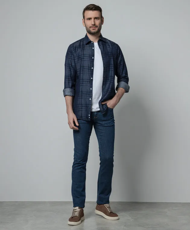 Canali Blue checked shirt