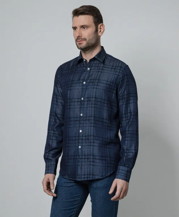 Canali Blue checked shirt