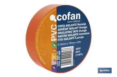 Cinta Aislante 180 Micras | Color naranja | Resistente al voltaje, al calor y a diferentes ácidos y alcalinos