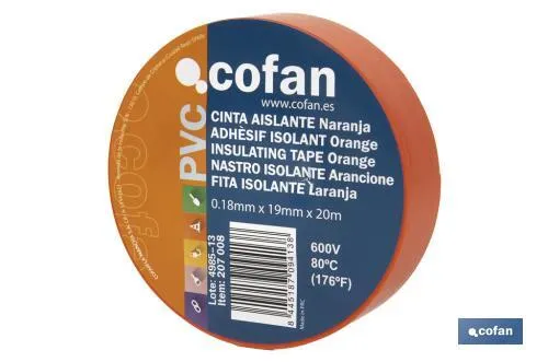 Cinta Aislante 180 Micras | Color naranja | Resistente al voltaje, al calor y a diferentes ácidos y alcalinos