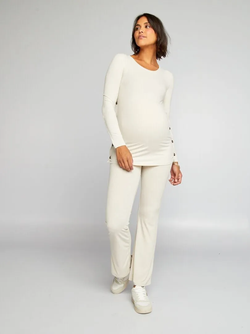 CONJUNTO DE PREMAMá CON CAMISETA + PANTALóN DE CANALé  BEIGE