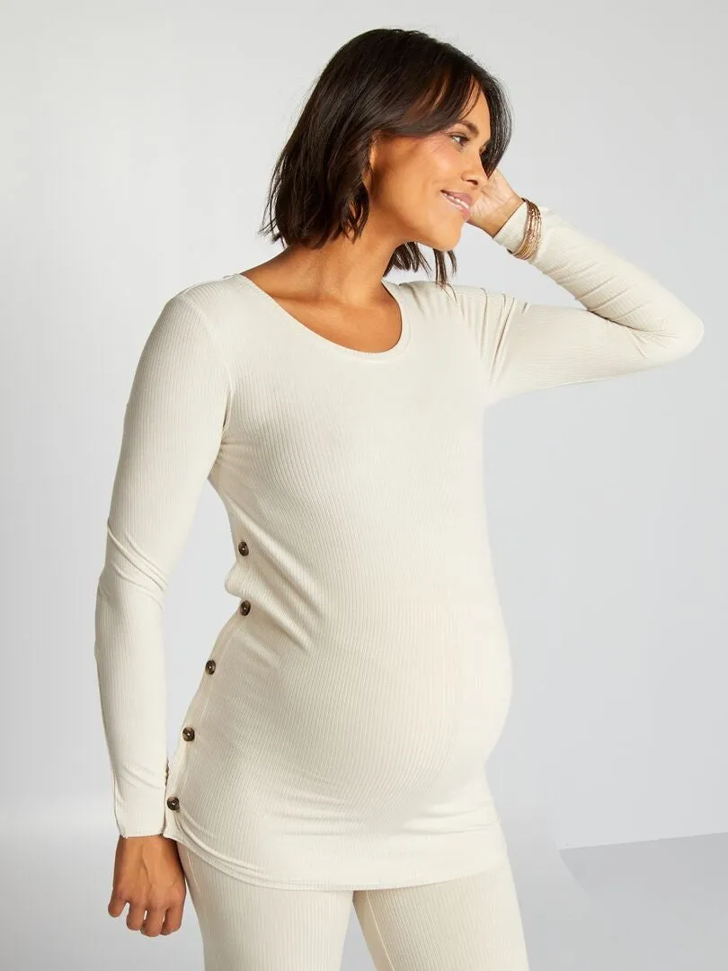 CONJUNTO DE PREMAMá CON CAMISETA + PANTALóN DE CANALé  BEIGE