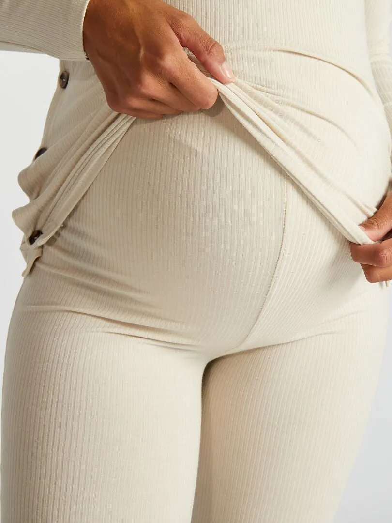 CONJUNTO DE PREMAMá CON CAMISETA + PANTALóN DE CANALé  BEIGE