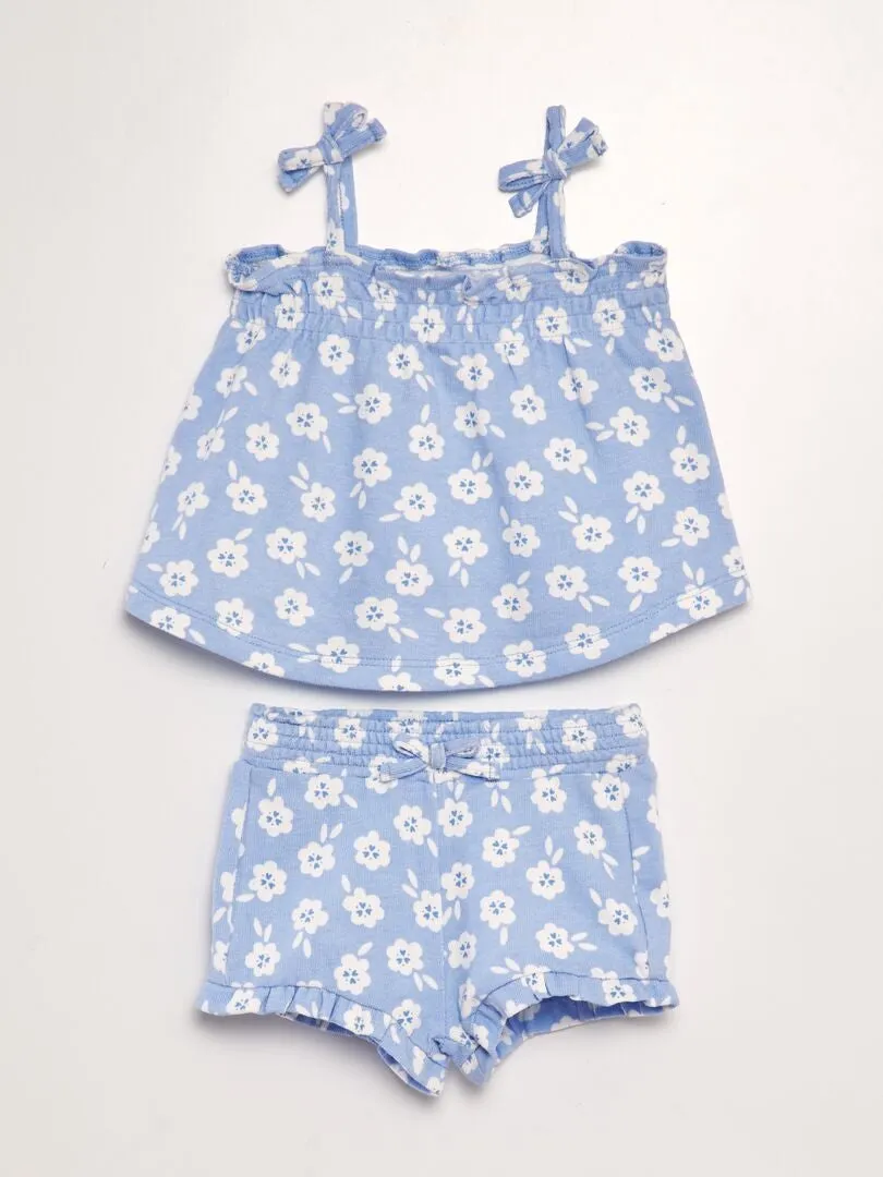 CONJUNTO DE SHORT + CAMISETA DE TIRANTES ESTAMPADA   2 PIEZAS  AZUL