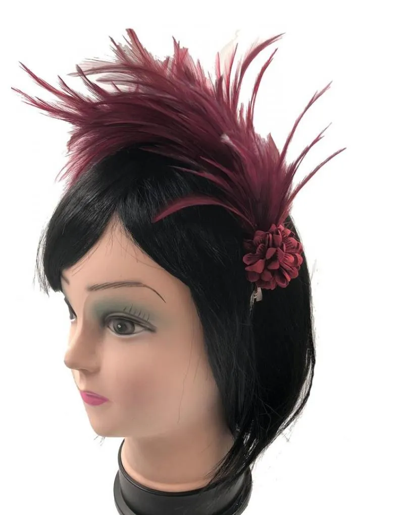 DIADEMAS BODA DE PLUMAS GRANATE Y VINO DISEÑO VINTAGE