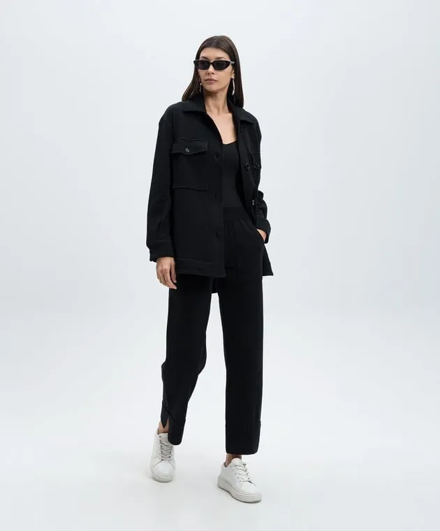 Dondup Black sweatpants in cashmere and wool with a metallic logo