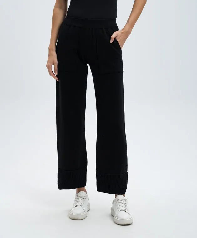 Dondup Black sweatpants in cashmere and wool with a metallic logo