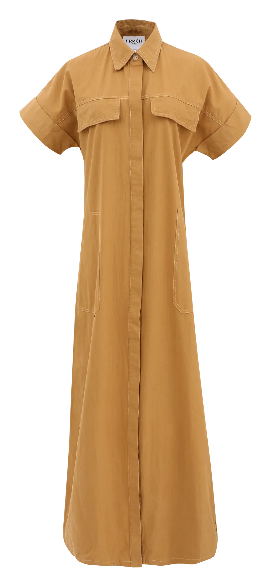 FRNCH DELINA  VESTIDO CAMISERO LARGO CON CUELLO CLáSICO DE ALGODóN EN BEIGE