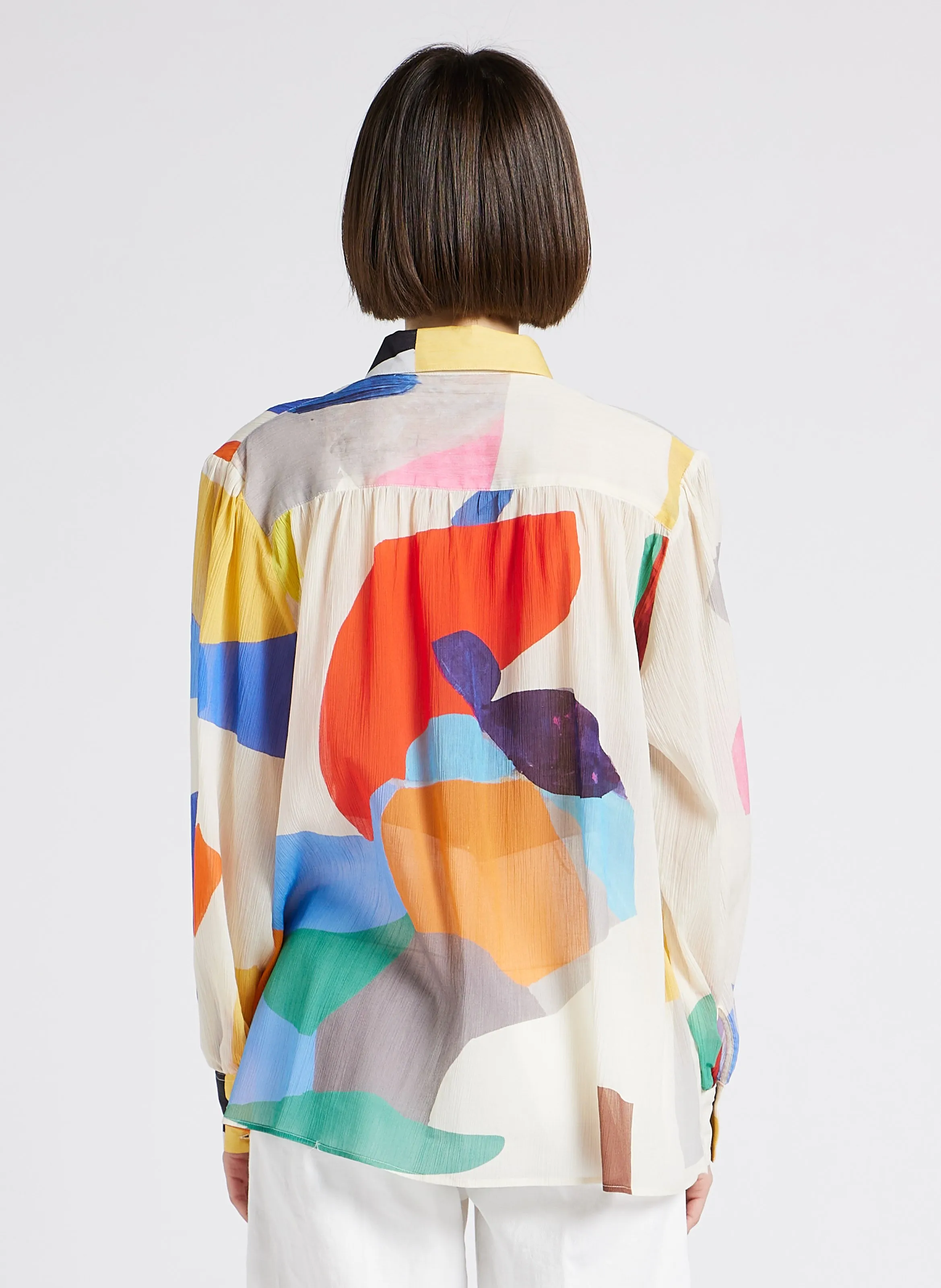 G.KERO BIG COLORS  CAMISA ESTAMPADA DE SEDA CON CUELLO CLáSICO EN BLANCO