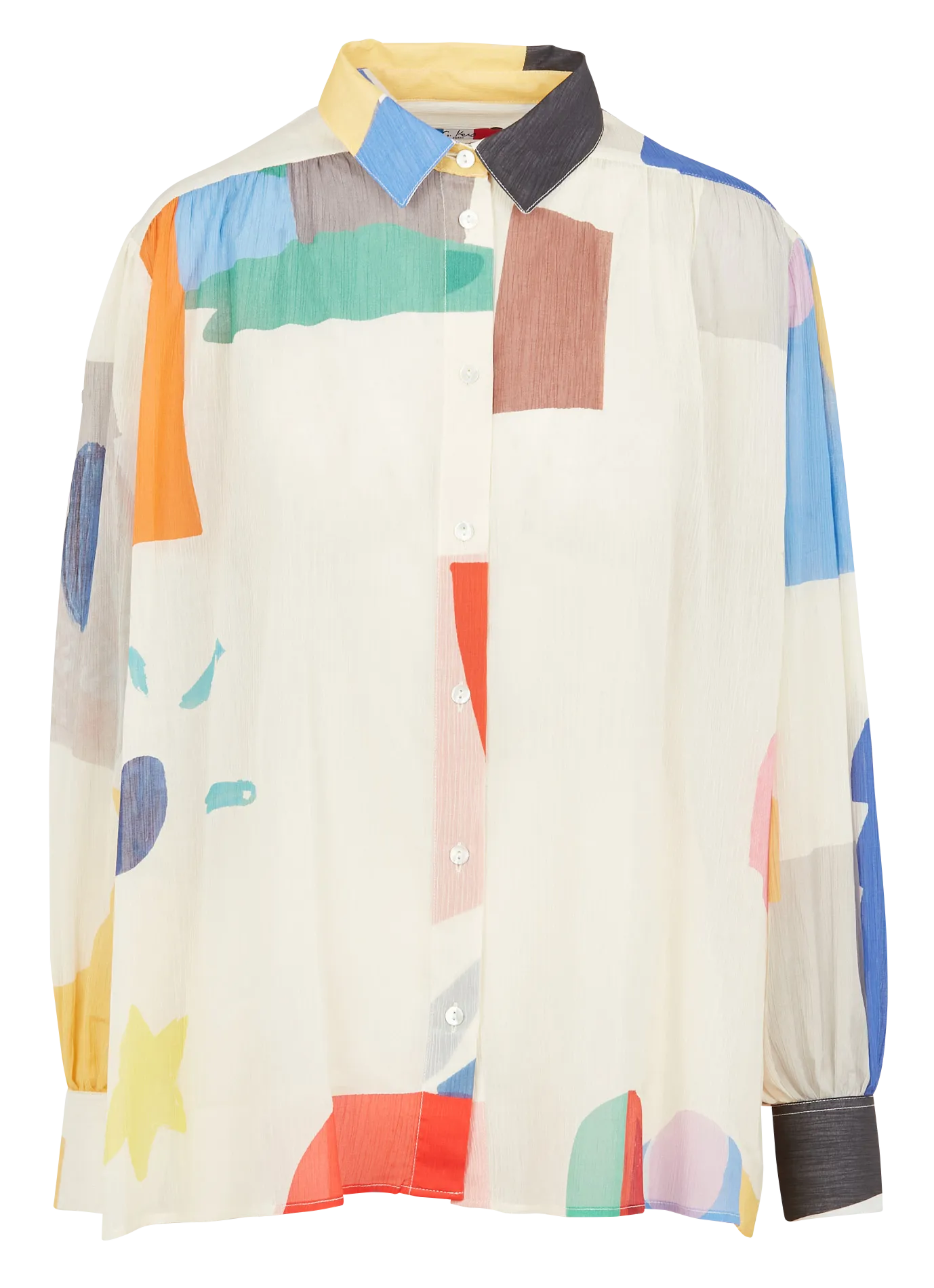 G.KERO BIG COLORS  CAMISA ESTAMPADA DE SEDA CON CUELLO CLáSICO EN BLANCO