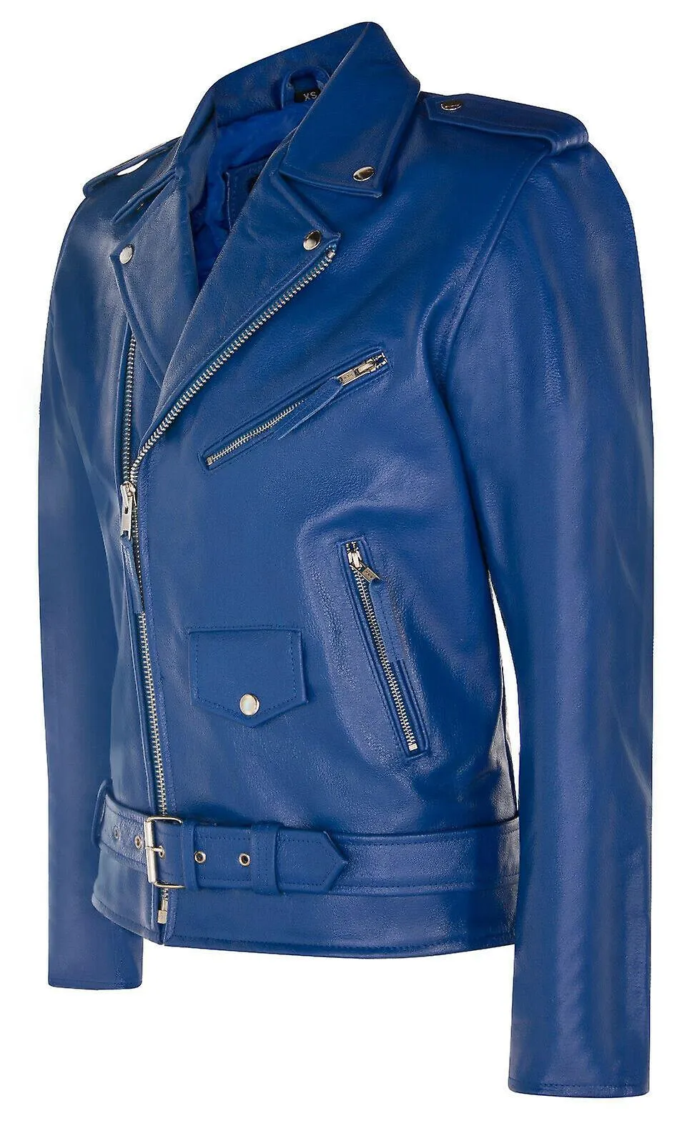Hombre Brando Cuero Elegante Royal Blue Biker Chaqueta