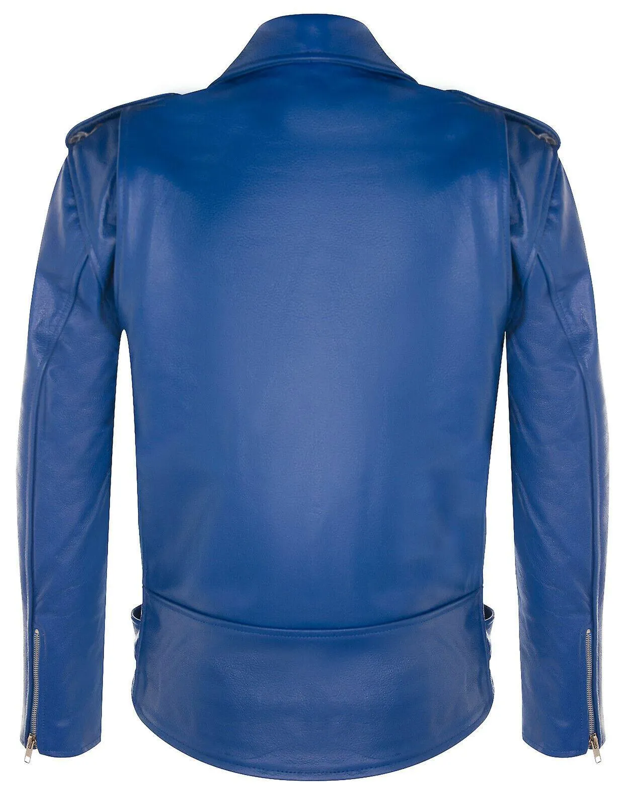 Hombre Brando Cuero Elegante Royal Blue Biker Chaqueta