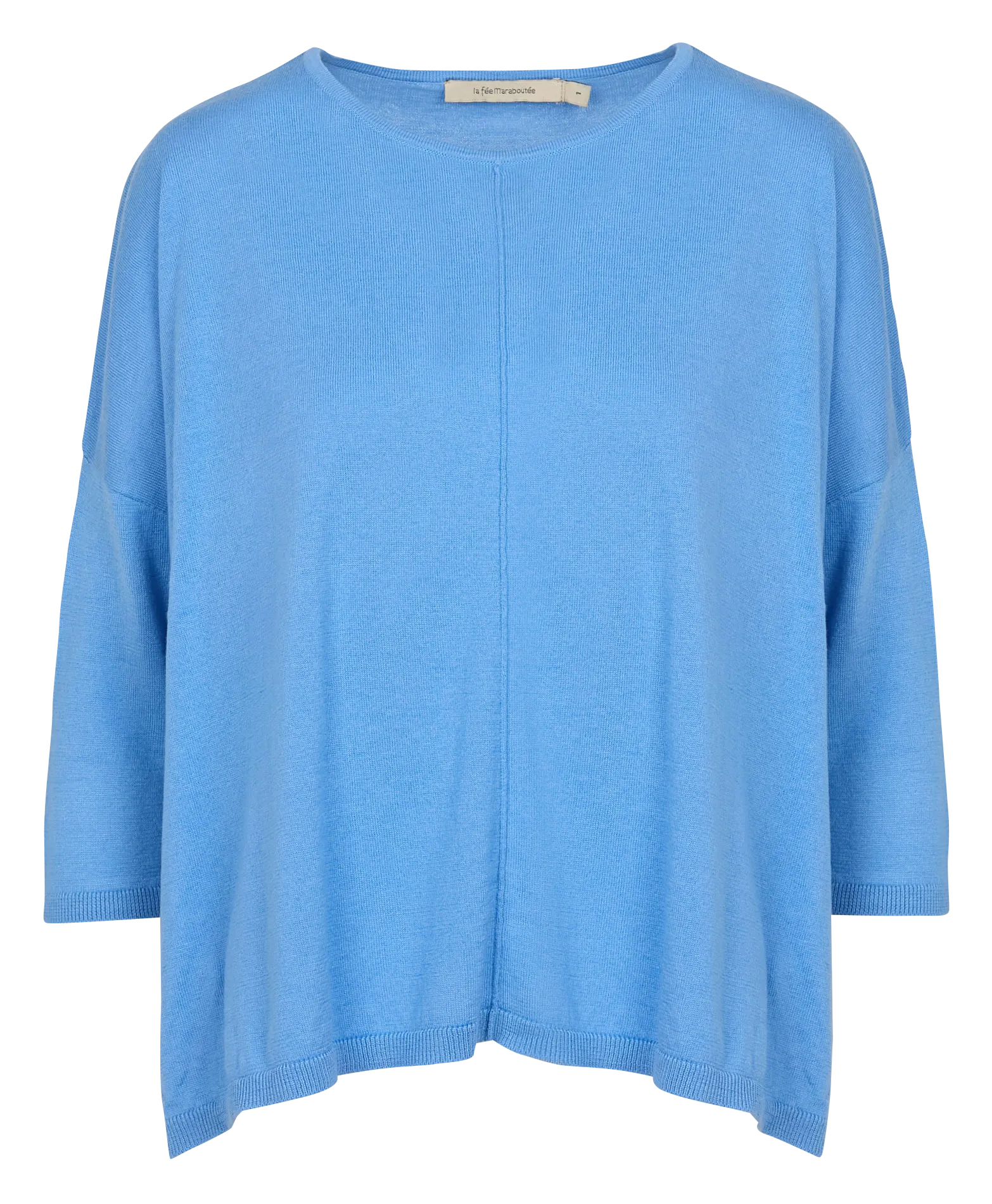 Jersey fino de mezcla de algodón orgánico con cuello redondo en azul