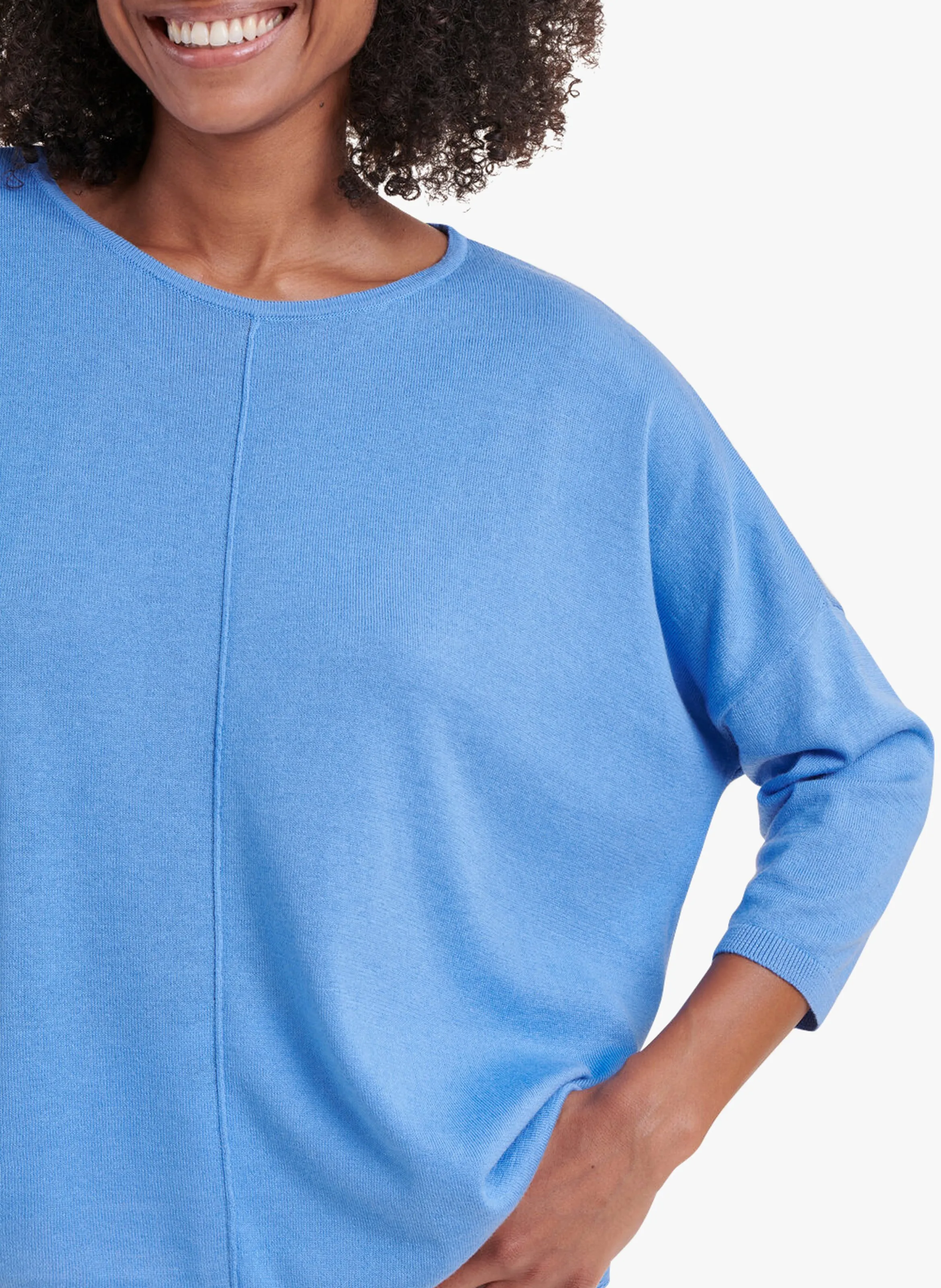 Jersey fino de mezcla de algodón orgánico con cuello redondo en azul