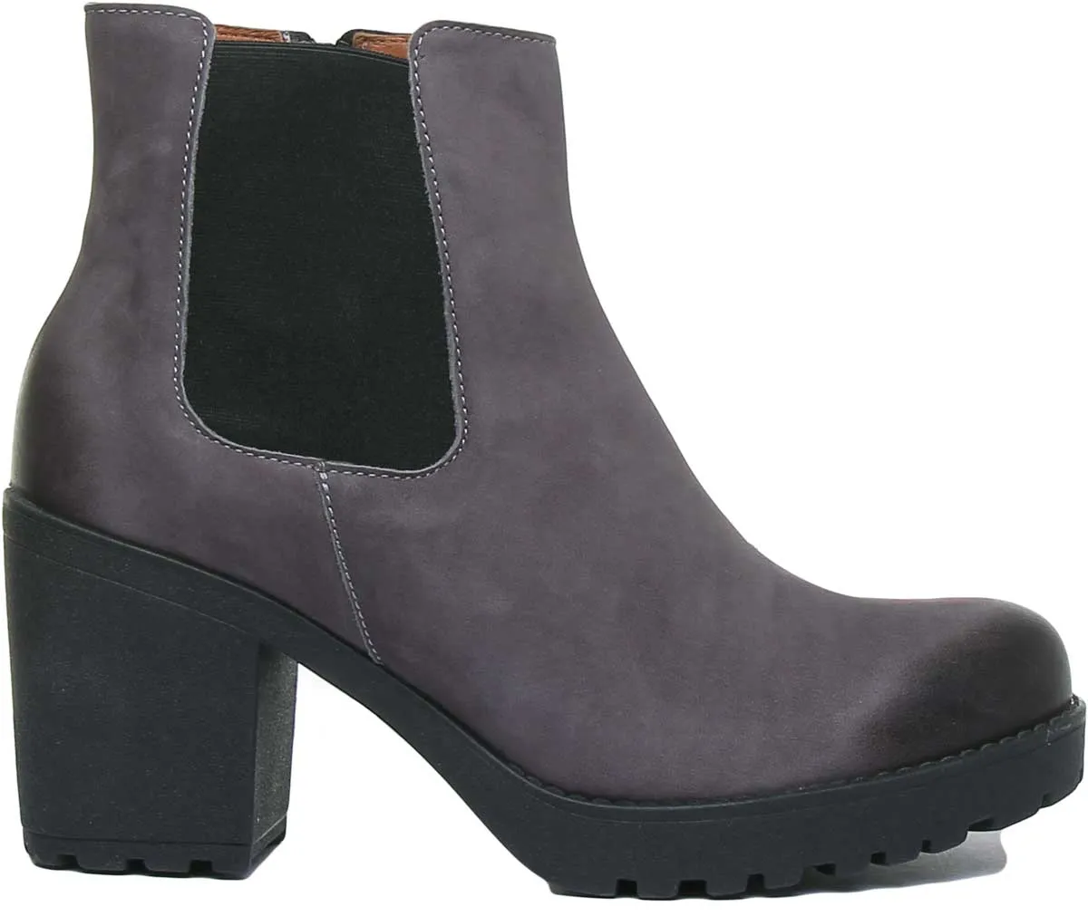 JUSTINREESS 3100 Botín de piel con tacón en bloque para mujer en negro