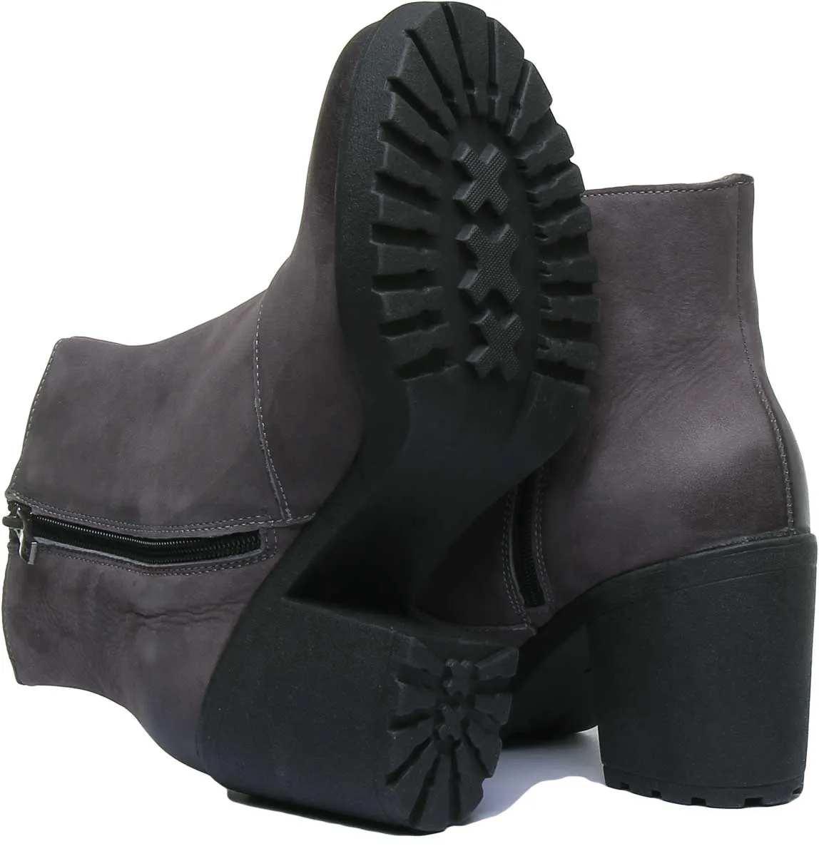 JUSTINREESS 3100 Botín de piel con tacón en bloque para mujer en negro