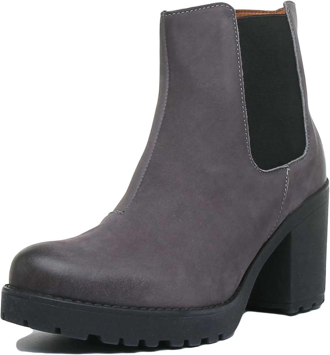 JUSTINREESS 3100 Botín de piel con tacón en bloque para mujer en negro